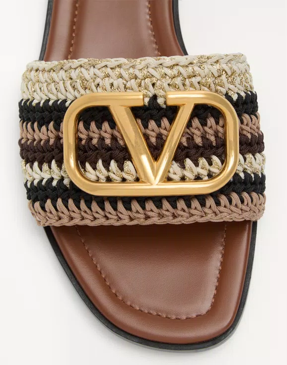 Valentino Vlogo Signature Slide Sandal With Crochet Embroidery - Image 3